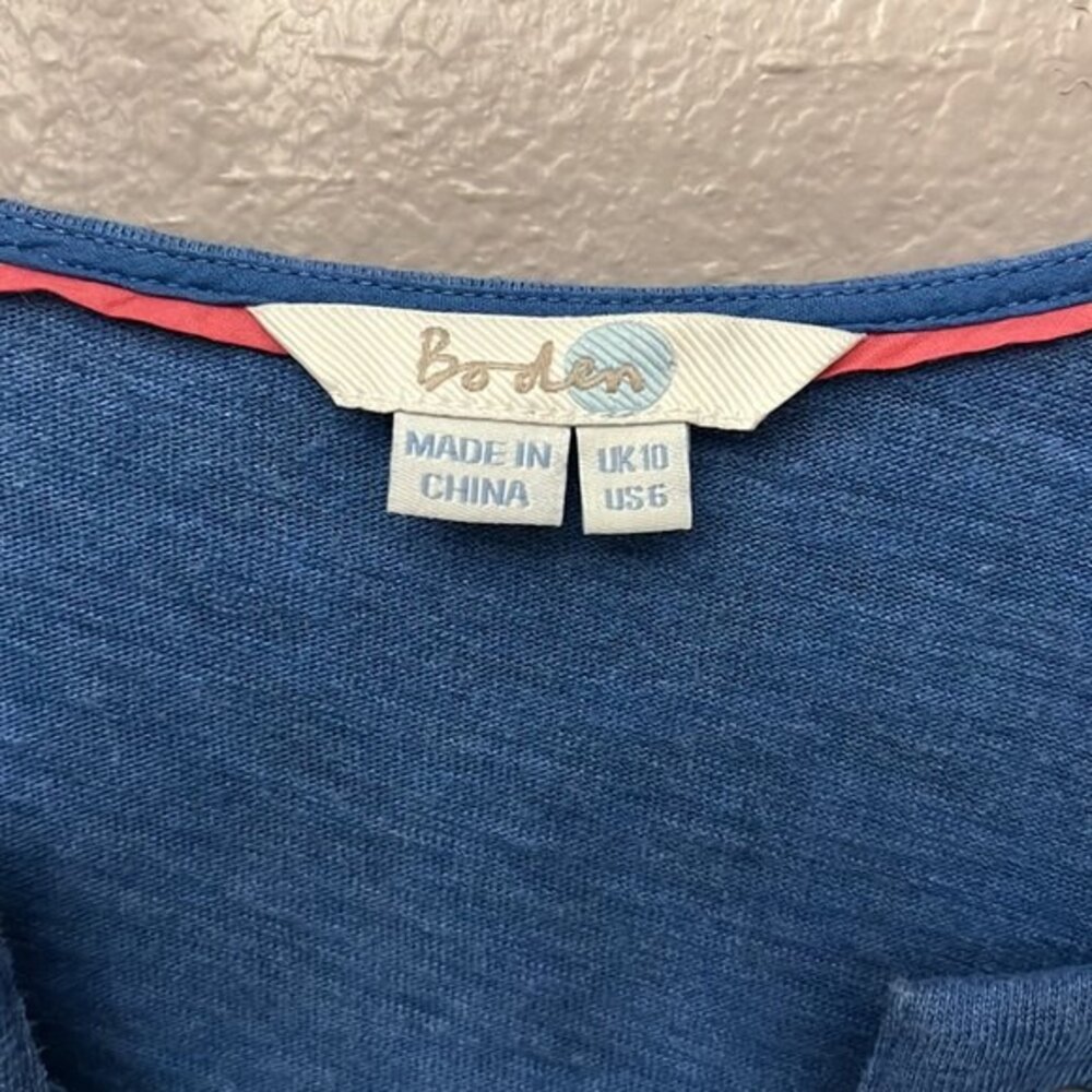 Boden Blue 3/4 Sleeve Cross Tie Lace Up Tunic T-Shirt Dress Size 6 - Picture 5 of 11
